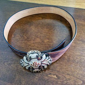 Brave Leather Belt with crystal embellished buckle size 30  Western Boho